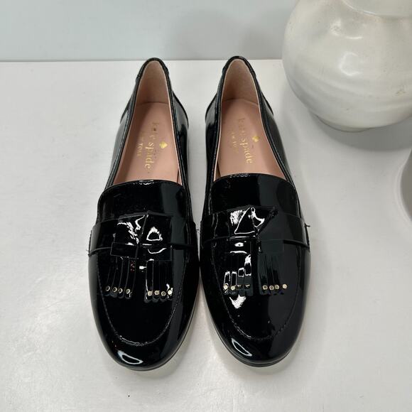 Kate Spade Berkeley Fringe Leather Slip On Black Shoes Women 5.5B Tried On - Picture 3 of 10